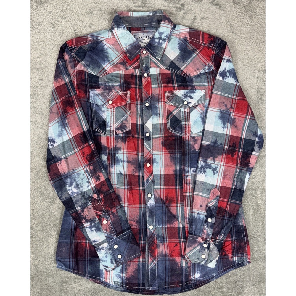 Men's BKE Vintage Athletic Fit Pearl Snap shirt Medium Plaid